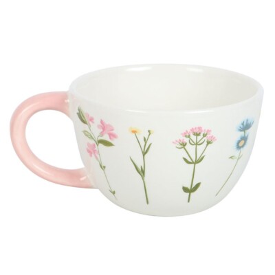 Blumenbecher Wildblumen Pastell Keramik Tee Kaffeetasse Geschenk verpackt 550 ml