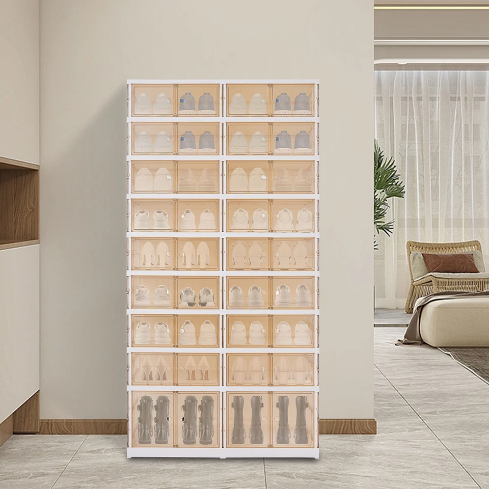 36 Pairs Shoe Storage Box Stackable Clear Shoe Storage Boxes White Clear Yellow - Image 4 of 4