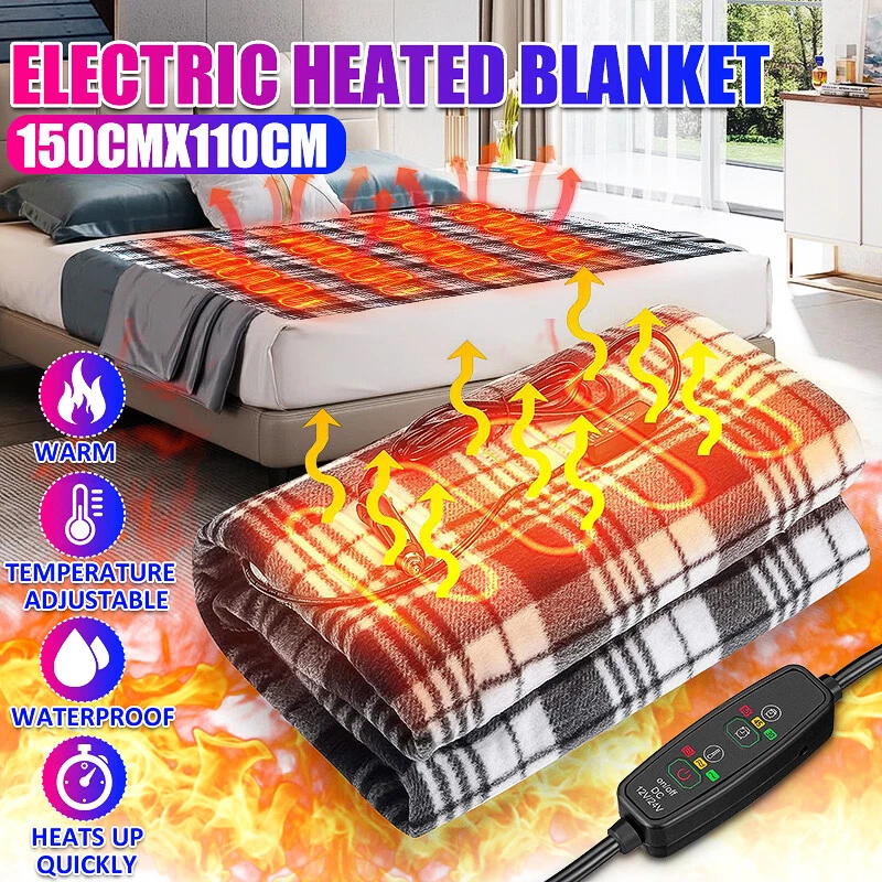 Electric Car Heated Blanket 12V 150x110cm Portable Travel Blanket Warm  Winter | eBay