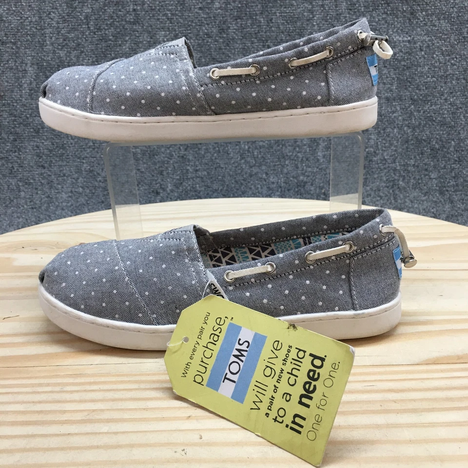 TOMS Zapatos Jóvenes 3.5 Niños Clásicos Lunares Sin Cordones Mocasines Planos Tela Azul NUEVO Foto 4 de 4