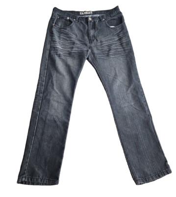 EMCEE Jeans Men's W38 L32 Straight Dark Blue Embroidered Flap Zipper Back Pocket
