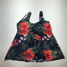 NEW Tankini Top Blouson Navy Blue Orange Floral Flowy Ruched Womens Size XL
