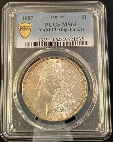 1887 P MORGAN SILVER DOLLAR~PCGS MS64~GOLD SHIELD~VAM 12 ALLIGATOR EYE~TOP 100❗️