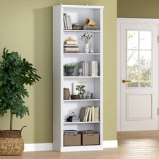 Tall Bookshelf, 6-Tier Floor Standing Bookcase with Adjustable Shelves