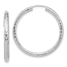 14k White Gold Polished  Endless Hoop Earrings 2.11g L-34mm, W-35mm for Mom