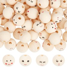 GORGECRAFT 100Pcs 4 Styles Smile Wooden Beads 20mm Natural Wood Beads Round B...
