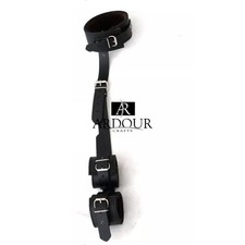 Handmade Genuine Cowhide Leather Cuff  Collar Set Adjustable Wrist Straps Costu