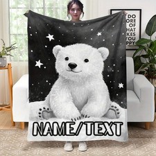 Custom Name Polar Bear Blanket-Lightweight Flannel Home Furnishings Bedding Bl