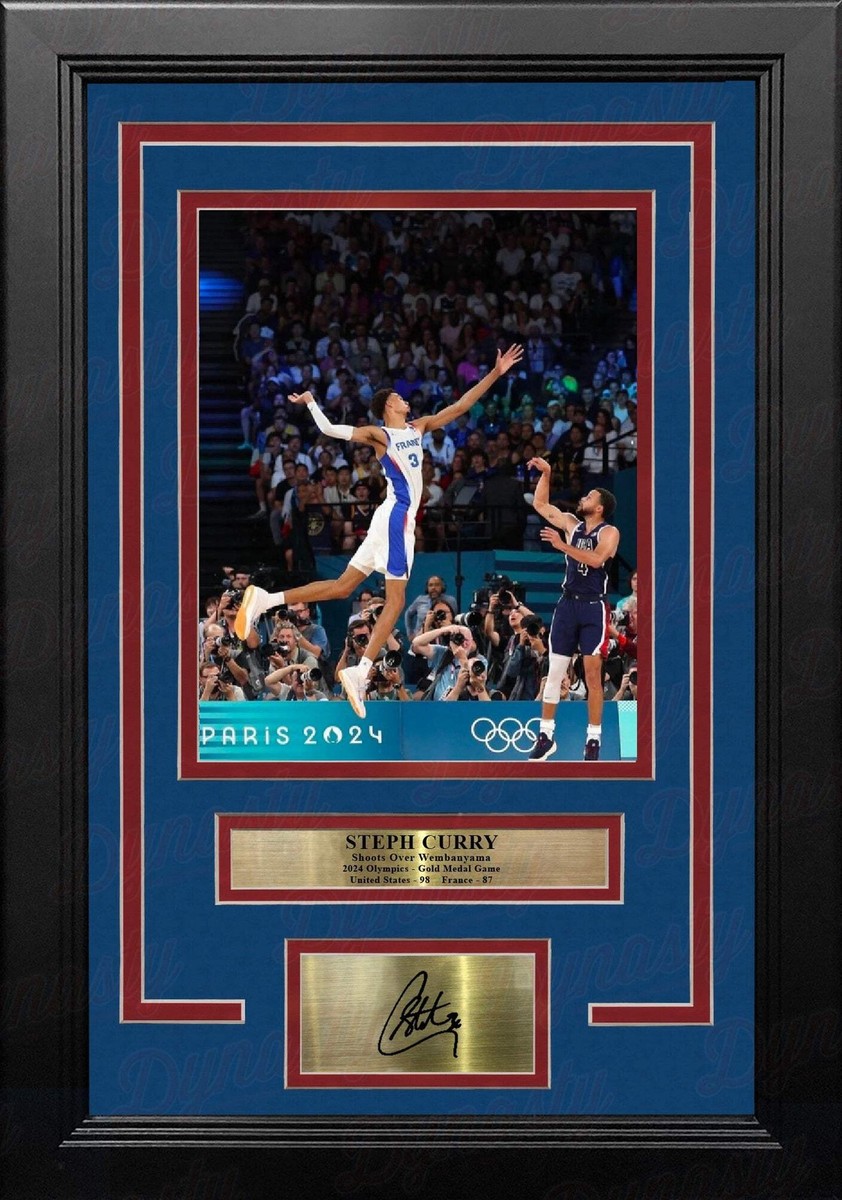 Steph Curry Shoots Over Wembanyama 8x10 Framed Olympics Photo