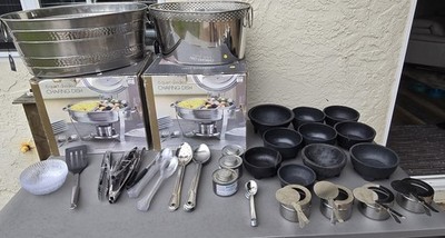 Stainless Steel Chafing Dish Set with Serving Utensils, Bowls, and Lids