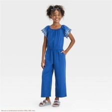 Girls' Short Sleeve Eyelet Jumpsuit - Cat  Jack Navy Blue M SEE DEAL  