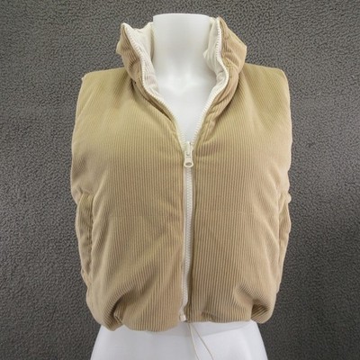 Thread & Supply Vest Womens Small Beige Cream Tan Reversible Corduroy Puffer