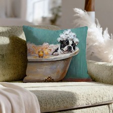 "Spa Day" - Boston Terrier Pillow Cover - Dog Lover Wall Art Home Decor