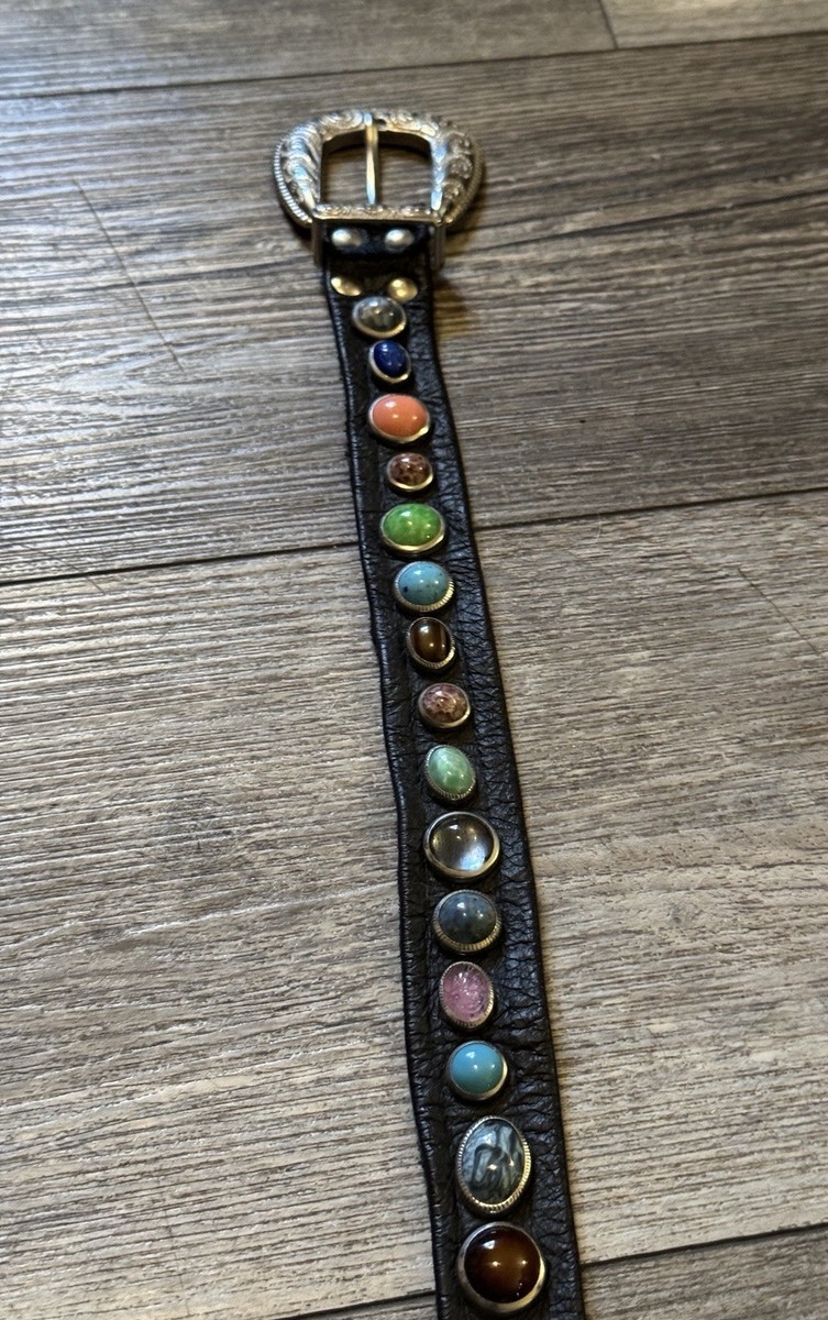 🔥 Vtg SUM-ES Los Angeles 80’s Rock Studded Concho Belt Stone Sz 1” X 23” - 40” View 6