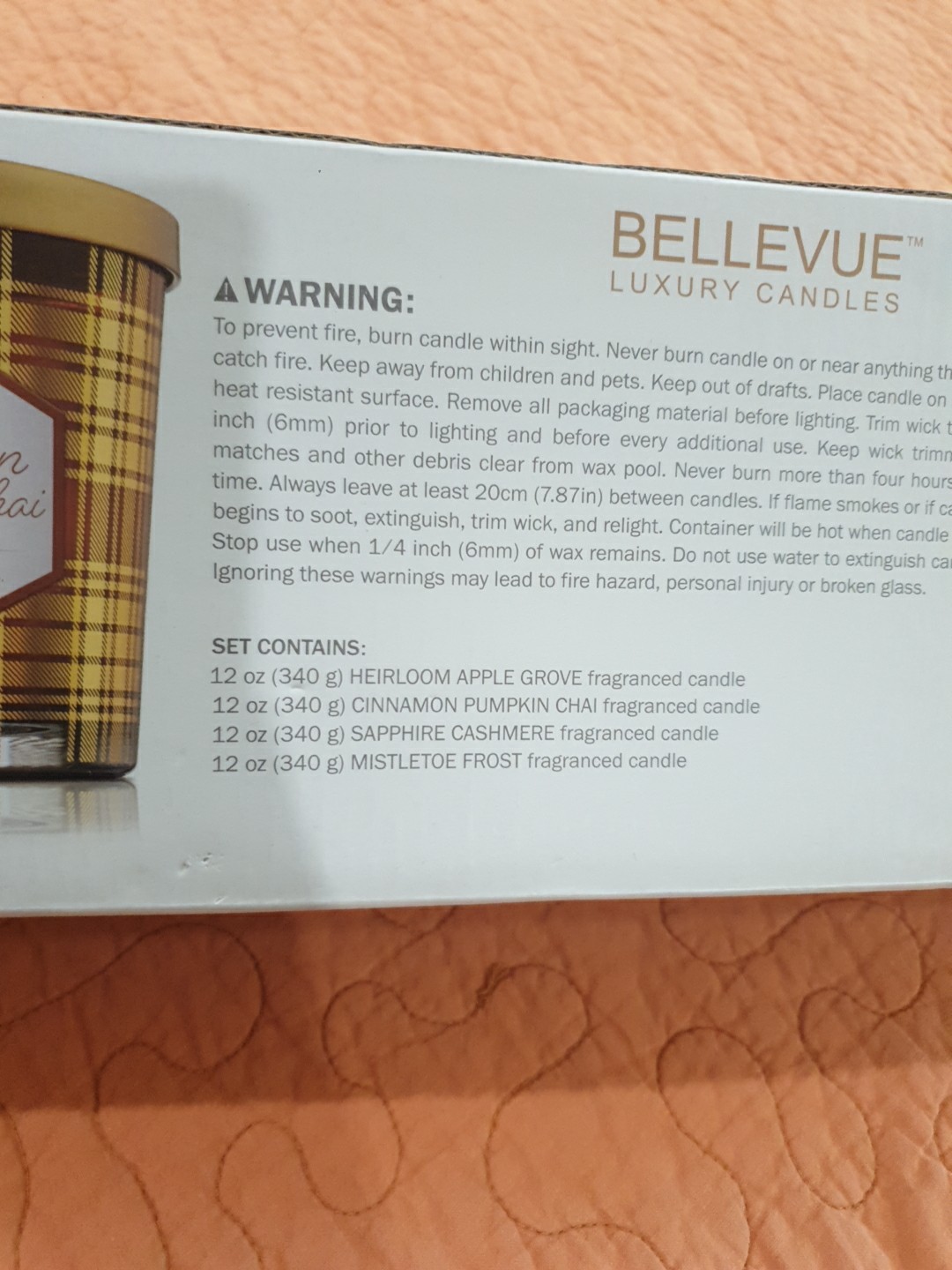 Bellevue Luxury Glass Candle Set 4Pk Soy Blend Lead Free Wicks Removable Labels