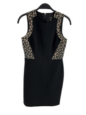 Ann Taylor Petite Womens Sheath Dress Black Leopard Print Panel Sleeveless 0P