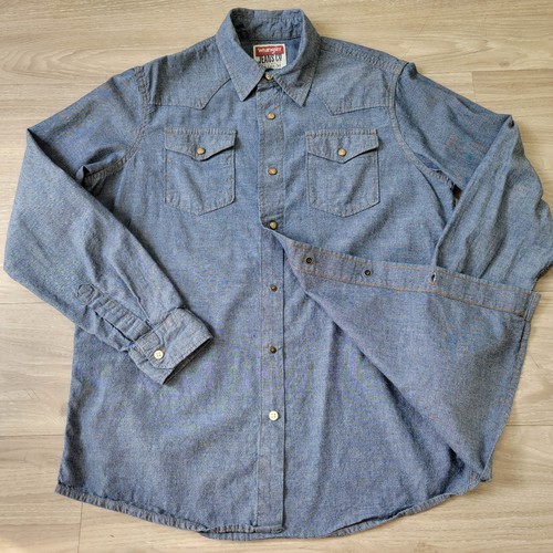 Wrangler Chambray Hemd Herren M Denim Langarm Pearl Snap Western Workwear - Bild 3 von 10