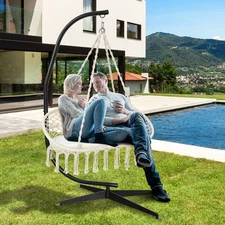 NNECW 2-Seat Hammock Chair with C-shaped Chair Stand & Cushion