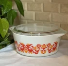 Pyrex 475-B 1970s Friendship Birds Pattern 2.5Qt Round Casserole With Clear Lid