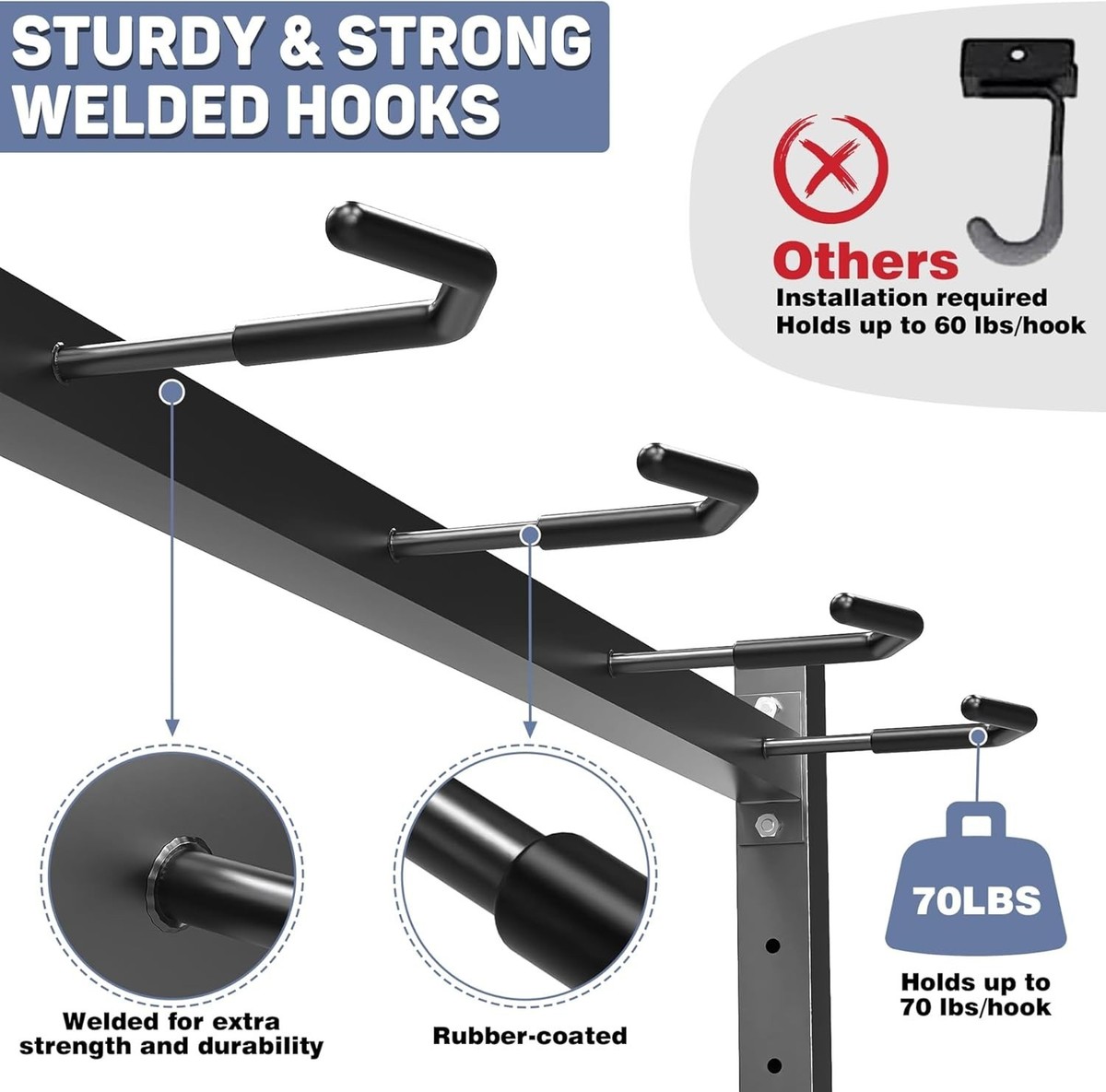 4-Bike Freestanding Storage Rack with Slip-Resistant Hooks