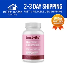 Pure Quercetin 500mg & Bromelain 250mg - 120 Vegetarian Capsules, Gluten Free
