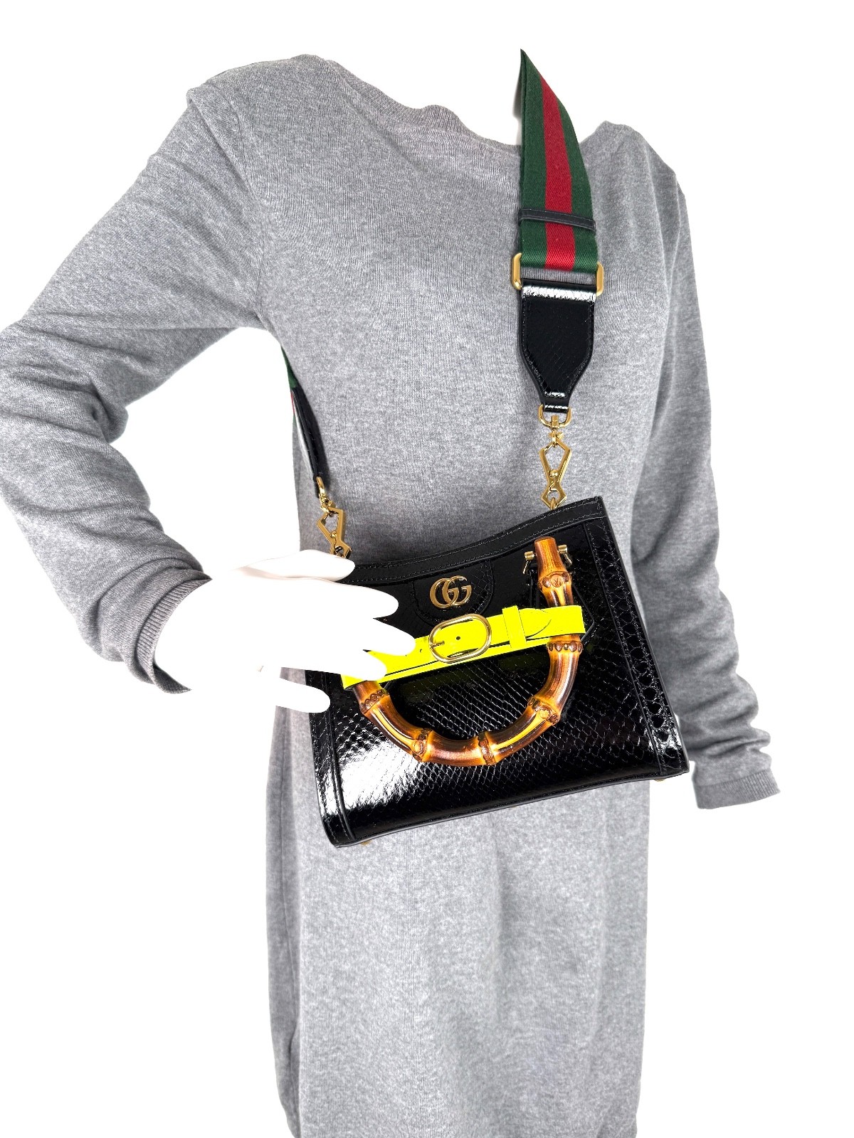 GUCCI Python Snakeskin Small Diana Bamboo Handle … - image 4