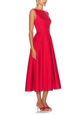 NEW HELSA Stretch Cotton Satin Midi Dress in Red Size M $280 | eBay