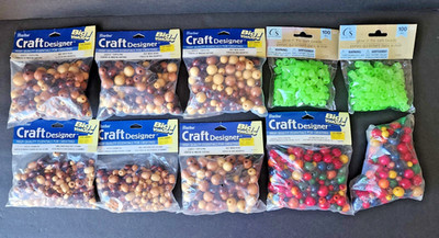 Craft Beads Lot   Darice Wood Beads & Glow-in-the-Dark Beads (1 lb 11 oz Total)