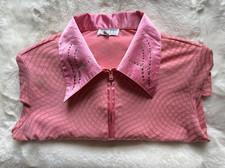 Hobby Horse Pink Western Show Shirt Rhinestone Collar & Cuffs Zip Front Sz S