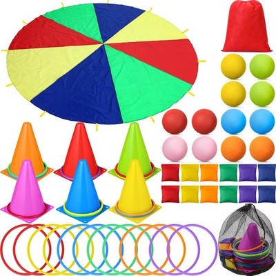 43 Pcs 3 in 1 Carnival Outdoor Games Combo Set Include 6 Plastic Cones, 12 Ri...