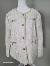 NWOT Women's Cream Tweed Jacket With Gold Buttons, Medium