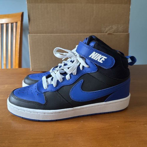 Size 7 (Y)- Nike Air Court Borough Mid 2 Basketball Shoes Blue Black White