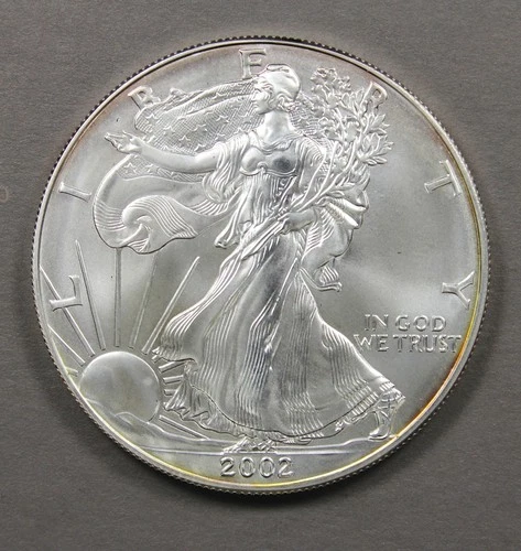 2002 - $1 American Silver Eagle Coin - BU - Toning