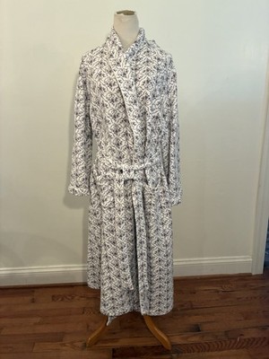 Eileen West Womens Long Robe Tie Waist White BlackFloral Cotton Pockets L-XL