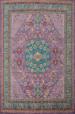 Purple Wool Ziegler Area Rug 8x10 Vegetable Dye Floral Handmade Living Room Rug
