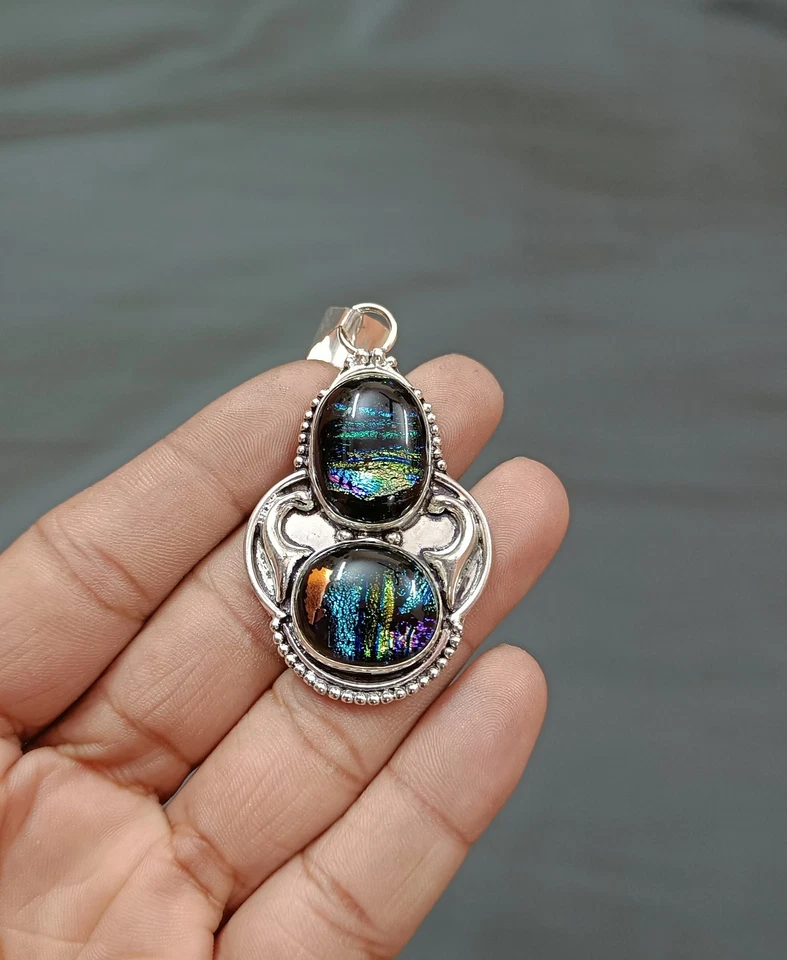 Hermoso colgante de vidrio americano de plata de ley colgante de regalo para ella Foto 4 de 4