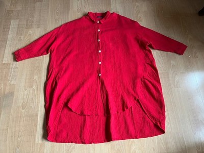 MADE IN ITALY WUNDERSCHÖNE SEHR WEITE MUSSELIN BLUSE KLEID ROT LAGENLOOK