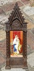 Oratoire de voyage ancien, plaque en céramique: Vierge et l'Enfant - Fin XIX ème