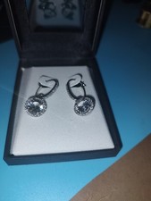 VTG Sterling Silver 925 Faceted CZ Leverback Dangle Earrings Size 1" Length Nib