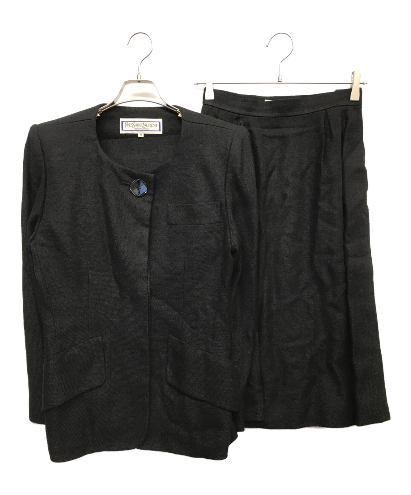 Yves Saint Laurent Rayon Lino Vintage Formale Giacca Gonna Tuta Set Taglia M Nero