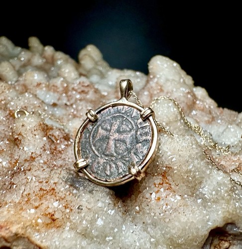 Genuine 14th Century Christian Crusader Coin In 14k Yellow Gold Filled Pendant