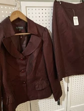 John Meyer Collection Women's Formal Skirt Suit Burgundy Black Size 12 NWT $260