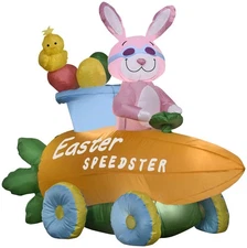 Gemmy Airblown Inflatable Easter Bunny Speedster, 3 ft Tall, pink