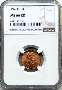 1948-S LINCOLN WHEAT CENT - NGC MS66RD - FREE SHIPPING!