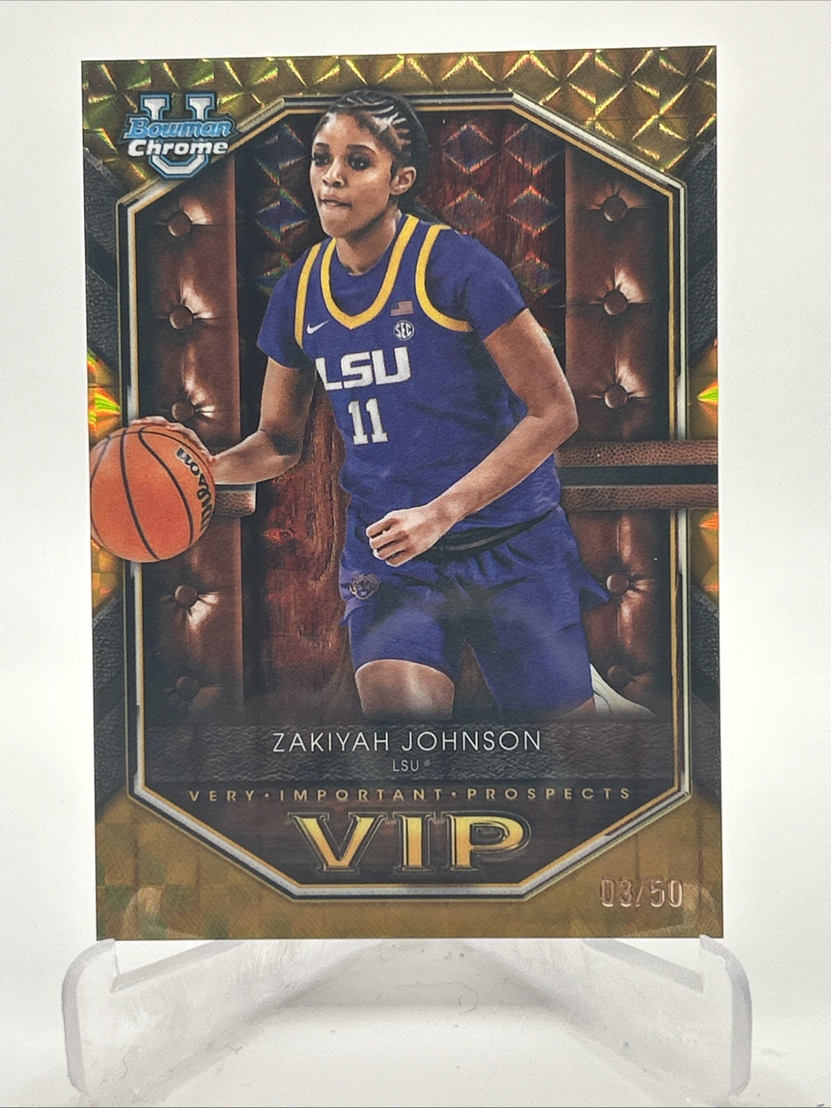 2025-26 Bowman Chrome University VIP Zakiyah Johnson Gold Geometric /50