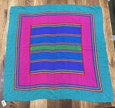 Vintage Liz Claiborne 100 Silk Scarf Vibrant Geometric Blue Green Pink Teal
