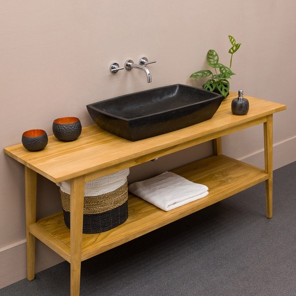 70 Cm Andesit Waschbecken Mara Schwarz Anthrazit Stein-Waschbecken Wohnfreuden-image
