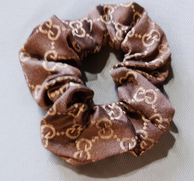 Gucci Brown/Beige Logo Monogram Fabric Scrunchie Hair Accessory - VIP GIFT