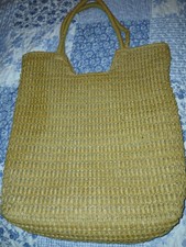 Ratan, Straw Woven Large Zippered Tote Bag, Natural Brown Lined Inside Pocket