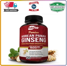 NutriFlair Korean Red Panax Ginseng 1600mg – 120 Vegan Capsules | 5% Ginsenoside
